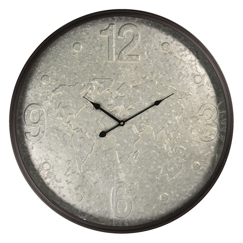 6KL0553 Wall Clock Ø 60 cm Grey Metal Round Hanging Clock