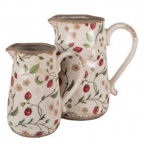 26CE1633L Decoration can 21x15x23 cm Beige Red Ceramic Strawberries Pitcher