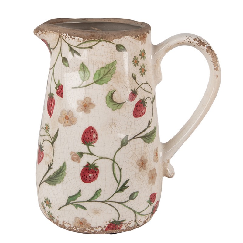 6CE1633M Decoration can 16x12x18 cm Beige Red Ceramic Strawberries Pitcher