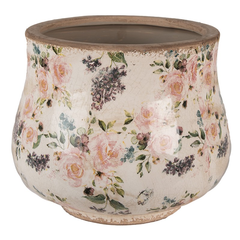 6CE1612L Pot de fleurs Ø 22x18 cm Beige Rose Céramique Fleurs Pot de fleurs d'intérieur