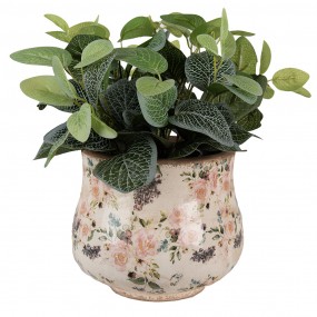 26CE1612L Planter Ø 22x18 cm Beige Pink Ceramic Flowers Indoor Planter