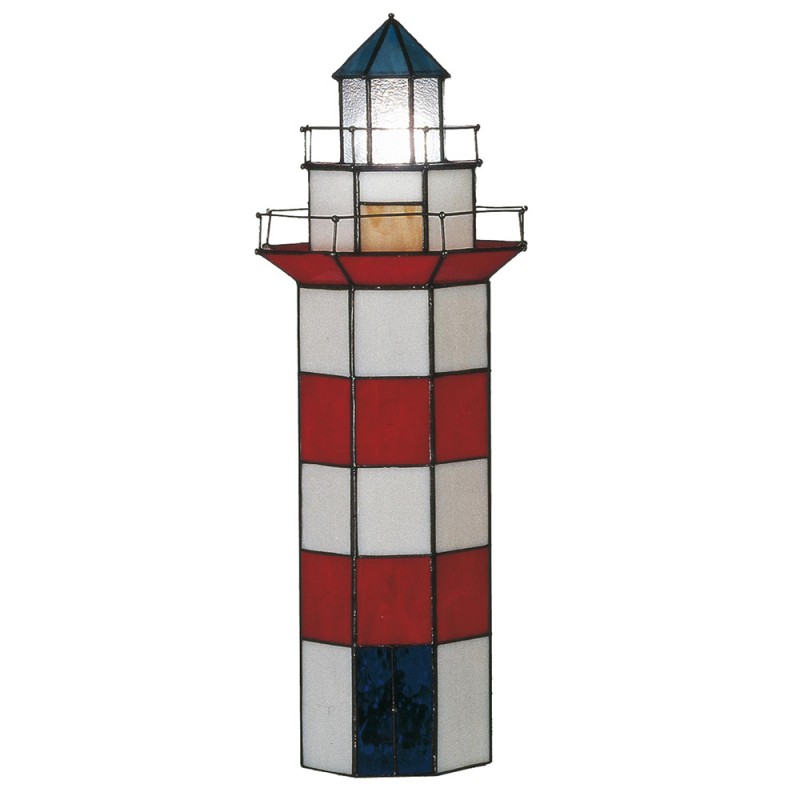 5LL-1166 Lampe de table Tiffany Phare 21x56 cm Rouge Blanc Verre Hexagone Lampes Tiffany
