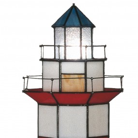 25LL-1166 Tiffany Tafellamp Vuurtoren 21x56 cm Rood Wit Glas Zeshoek Tiffany Lampen