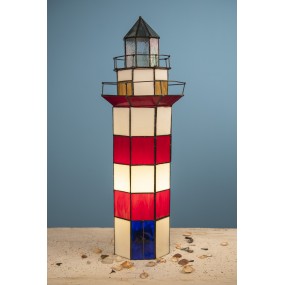 25LL-1166 Table Lamp Tiffany Lighthouse 21x56 cm Red White Glass Hexagon Tiffany Lamps