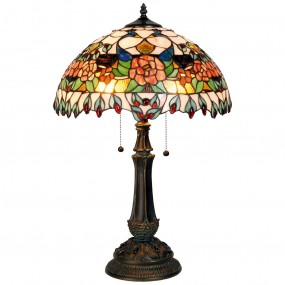25LL-5530 Table Lamp Tiffany Ø 41x67 cm  Red Green Glass Rose Semicircle Desk Lamp Tiffany