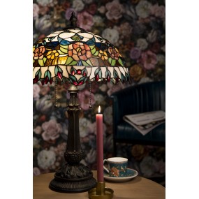 25LL-5530 Lampe de table Tiffany Ø 41x67 cm  Rouge Vert Verre Rose Demi-cercle Lampe de bureau Tiffany