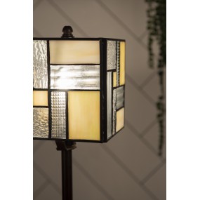 25LL-6190 Tiffany Tafellamp  13x13x28 cm  Wit Beige Glas Metaal Vierkant Tiffany Bureaulamp