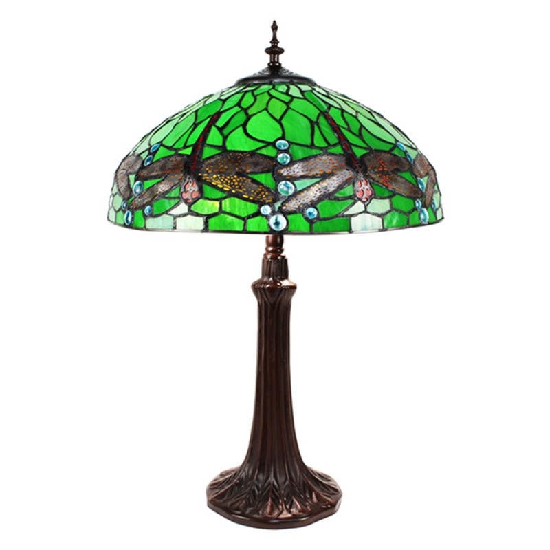 5LL-9337GR Tiffany Tafellamp  Ø 41x59 cm  Groen Geel Metaal Glas Libelle Tiffany Bureaulamp