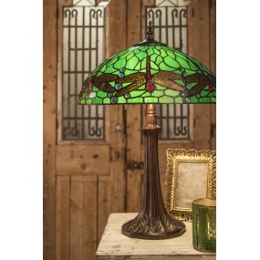 25LL-9337GR Lampada da tavolo Tiffany Ø 41x59 cm  Verde Giallo Metallo Vetro Libellula Lampada da scrivania Tiffany