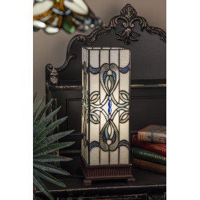 25LL-9911 Tiffany Tafellamp  18x18x45 cm  Wit Blauw Glas Rechthoek Tiffany Bureaulamp