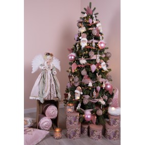 265243 Décoration de Noël avec éclairage LED Gnome 44 cm Rose Tissu Figurines de Noël