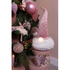 265243 Décoration de Noël avec éclairage LED Gnome 44 cm Rose Tissu Figurines de Noël