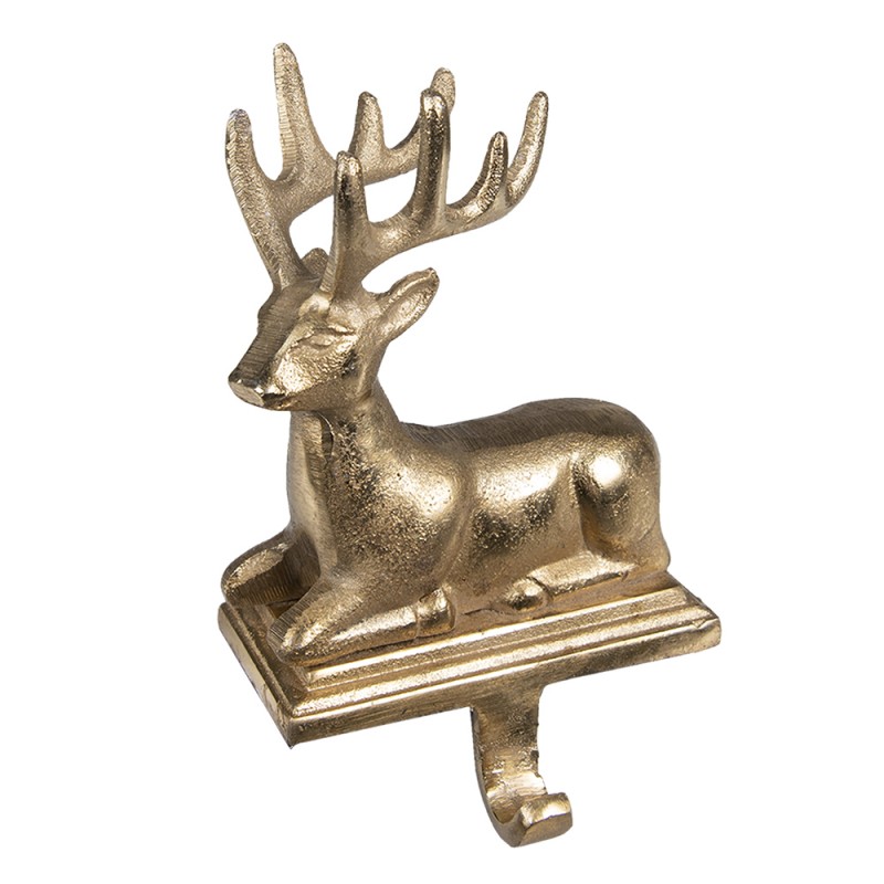 6AL0068 Hook Christmas Stocking Reindeer 21 cm Gold colored Aluminium