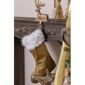 26AL0068 Hook Christmas Stocking Reindeer 21 cm Gold colored Aluminium