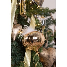 26GL3932 Christmas Bauble Set of 4 Ø 12 cm Gold colored White Glass Christmas Tree Decorations