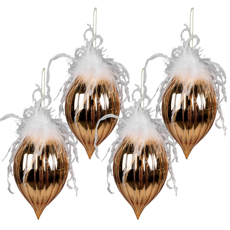 6GL3934 Christmas Bauble Set of 4 Ø 10 cm Gold colored White Glass Christmas Tree Decorations