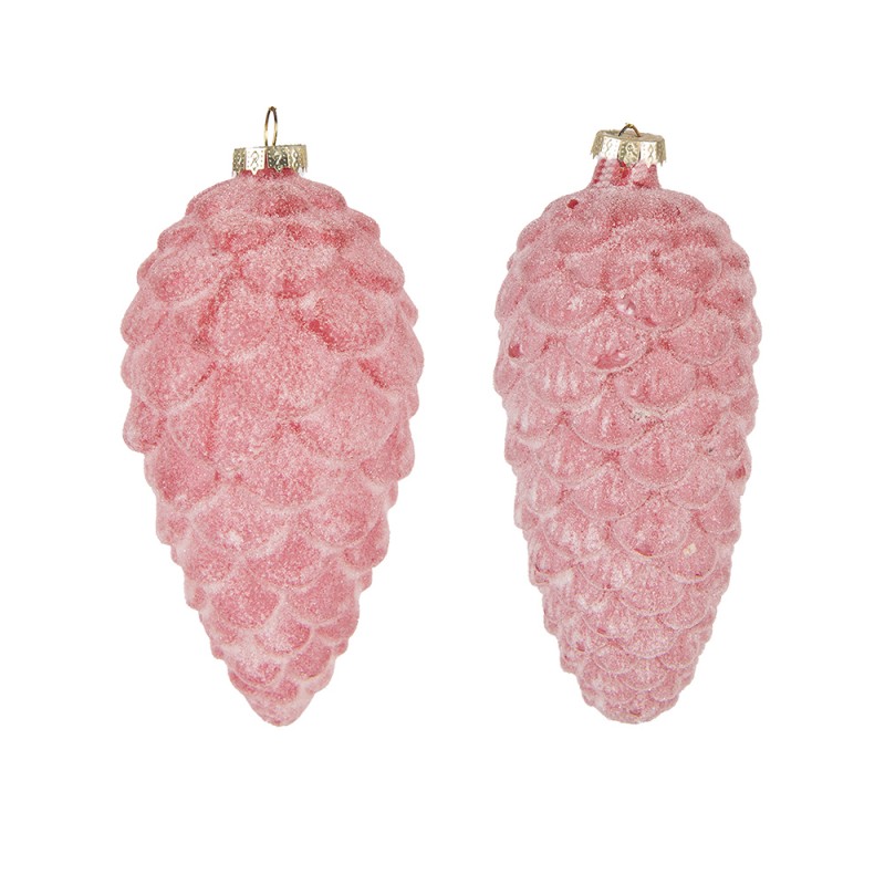 6GL4122 Christmas Bauble Set of 2 Pinecone Ø 7 cm Red Glass Christmas Decoration