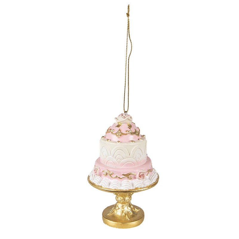 6PR3870 Christmas Ornament Cake Ø 7x11 cm Pink White Plastic Home Decor