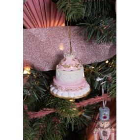 26PR3870 Weihnachtsanhänger Kuchen Ø 7x11 cm Rosa Weiß Kunststoff Wohndeko