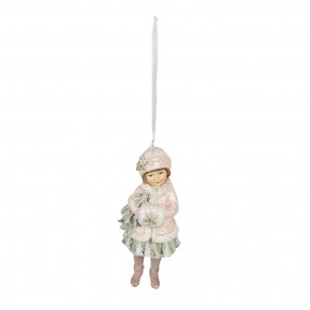 26PR4913 Ornement de Noël Fille 11 cm Rose Polyrésine Décorations d'arbre de Noël