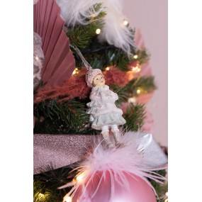 26PR4913 Ornamento Natalizio Ragazza 11 cm Rosa Poliresina Decorazioni Albero Natale