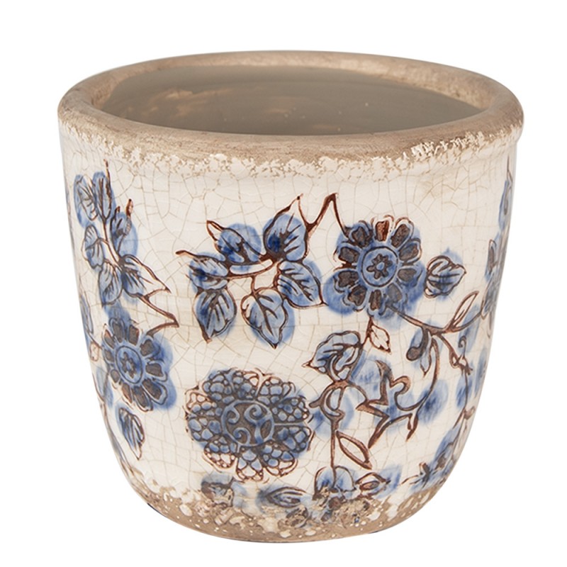 6CE1619S Pot de fleurs Ø 13x12 cm Beige Bleu Céramique Fleurs Pot de fleurs d'intérieur