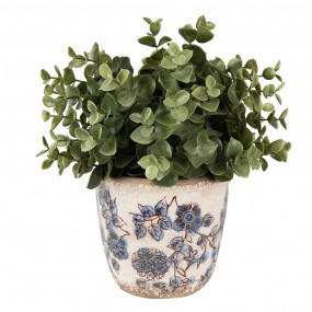26CE1619S Planter Ø 13x12 cm Beige Blue Ceramic Flowers Indoor Planter