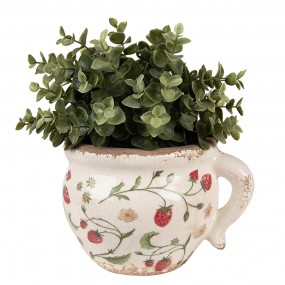 26CE1635 Pot de fleurs 17x14x12 cm Beige Rouge Céramique Fraises Pot de fleurs d'intérieur