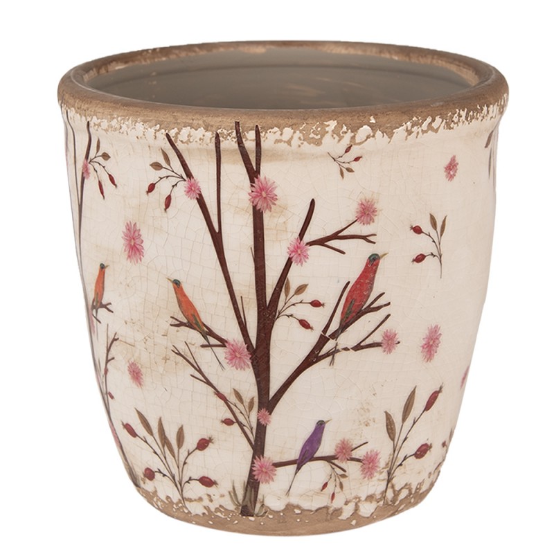 6CE1641L Planter Ø 16x16 cm Beige Brown Ceramic Branches Indoor Planter