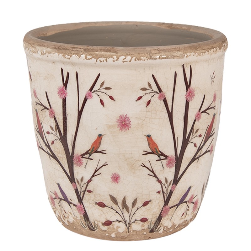 6CE1641M Pot de fleurs Ø 14x13 cm Beige Marron Céramique Branches Pot de fleurs d'intérieur