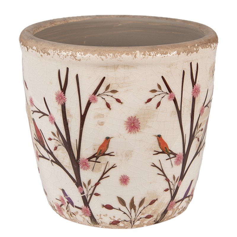 6CE1641S Pot de fleurs Ø 13x12 cm Beige Marron Céramique Branches Pot de fleurs d'intérieur