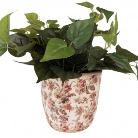 26CE1649L Planter Ø 16x16 cm Beige Pink Ceramic Flowers Indoor Planter