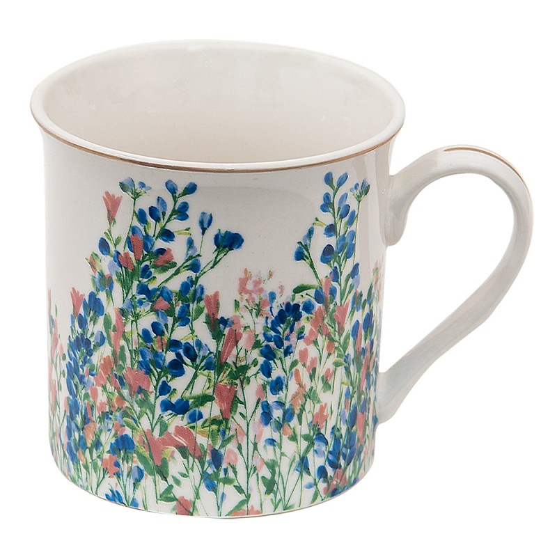 FISMU Mug 330 ml Bleu Blanc Porcelaine Fleurs Tasse à thé