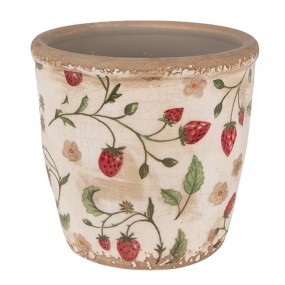 26CE1631S Pot de fleurs Ø 13x13 cm Beige Rouge Céramique Fraises Pot de fleurs d'intérieur