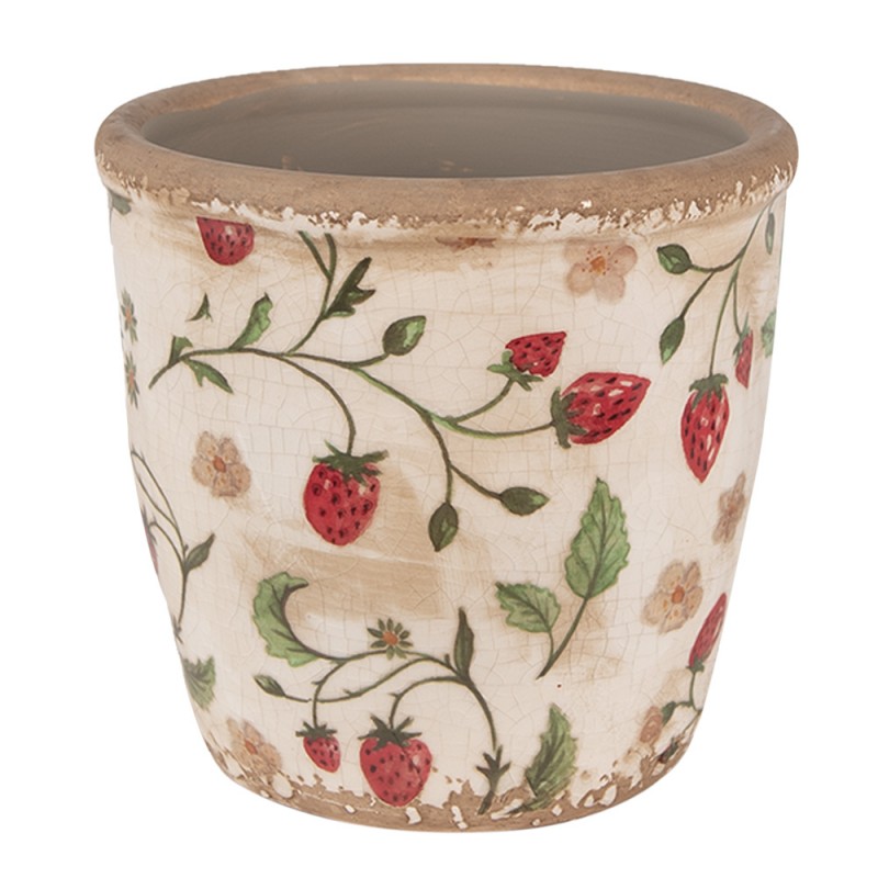 6CE1631S Pot de fleurs Ø 13x13 cm Beige Rouge Céramique Fraises Pot de fleurs d'intérieur