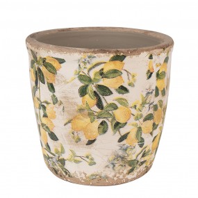 26CE1609S Pot de fleurs Ø 13x12 cm Beige Jaune Céramique Citrons Pot de fleurs d'intérieur