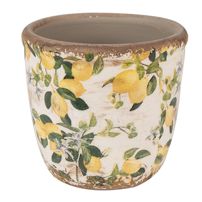 6CE1609XS Pot de fleurs Ø 11x10 cm Beige Jaune Céramique Citrons Pot de fleurs d'intérieur