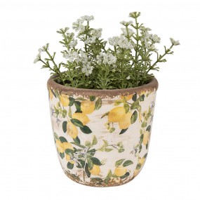 26CE1609XS Pot de fleurs Ø 11x10 cm Beige Jaune Céramique Citrons Pot de fleurs d'intérieur