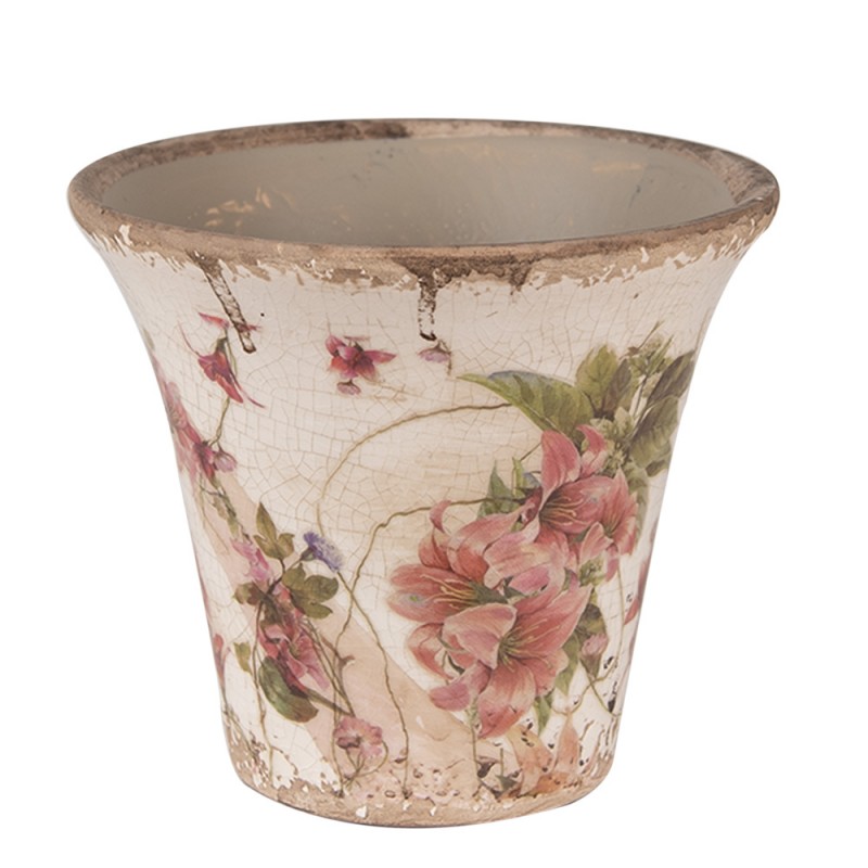 6CE1627M Pot de fleurs Ø 13x11 cm Beige Rose Céramique Fleurs Pot de fleurs d'intérieur