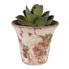 26CE1627M Planter Ø 13x11 cm Beige Pink Ceramic Flowers Indoor Planter