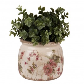 26CE1628M Planter Ø 16x13 cm Beige Pink Ceramic Flowers Indoor Planter