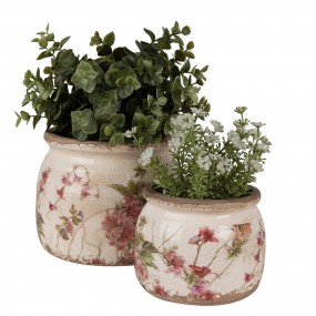 26CE1628M Planter Ø 16x13 cm Beige Pink Ceramic Flowers Indoor Planter