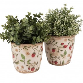 26CE1631M Planter Ø 14x13 cm Beige Red Ceramic Strawberries Indoor Planter