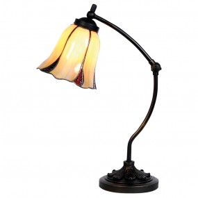 25LL-5130 Lampada da tavolo Tiffany Ø 15x46 cm  Beige Marrone  Vetro Lampada da scrivania Tiffany