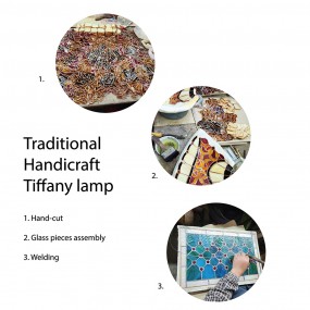 25LL-5130 Lampada da tavolo Tiffany Ø 15x46 cm  Beige Marrone  Vetro Lampada da scrivania Tiffany