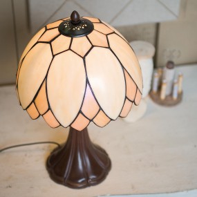 25LL-5135 Table Lamp Tiffany Ø 25x42 cm  Beige Brown Glass Desk Lamp Tiffany