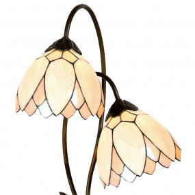 25LL-5602 Tiffany Tischlampe Ø 33x61 cm Beige Braun Glas Blumen Schreibtischlampe Tiffany