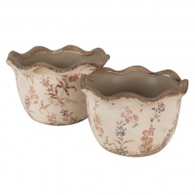 26CE1617L Pot de fleurs Ø 20x13 cm Beige Rose Céramique Fleurs Pot de fleurs d'intérieur