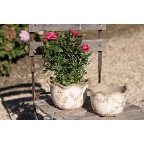 26CE1617L Pot de fleurs Ø 20x13 cm Beige Rose Céramique Fleurs Pot de fleurs d'intérieur