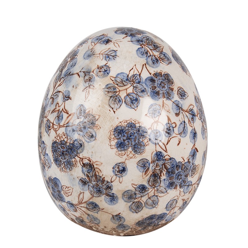 6CE1620L Decoration Egg Ø 14x16 cm Beige Blue Ceramic Flowers Home Decor